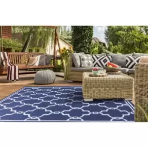 Image of Terrace Spanish Tile Flatweave Outdoor Indoor Blue Rug in 120 x 170cm (4'x5'6'')