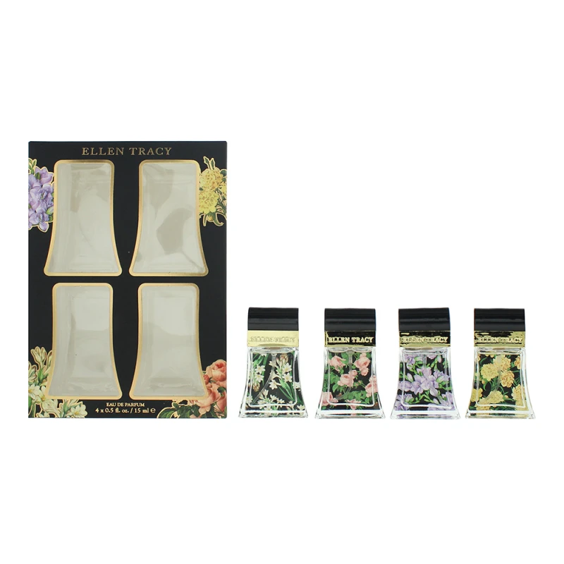 Image of Ellen Tracy Classic Florals Black Coffret 4 Piece Gift Set: Eau de Parfum 4 X 15ml