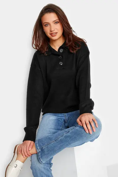 image of Long Tall Sally Tall Long Sleeve Button Jumper Black