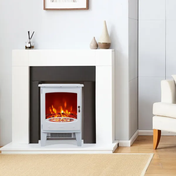 image of Neo Glass Window Electric Fire With Flame Effect White