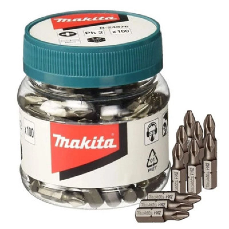 Image of Makita X 100 Philips No 2 25mm Hex Insert Bits In Candy Tub PH2 B-24876 100 pc - Makita B-24876