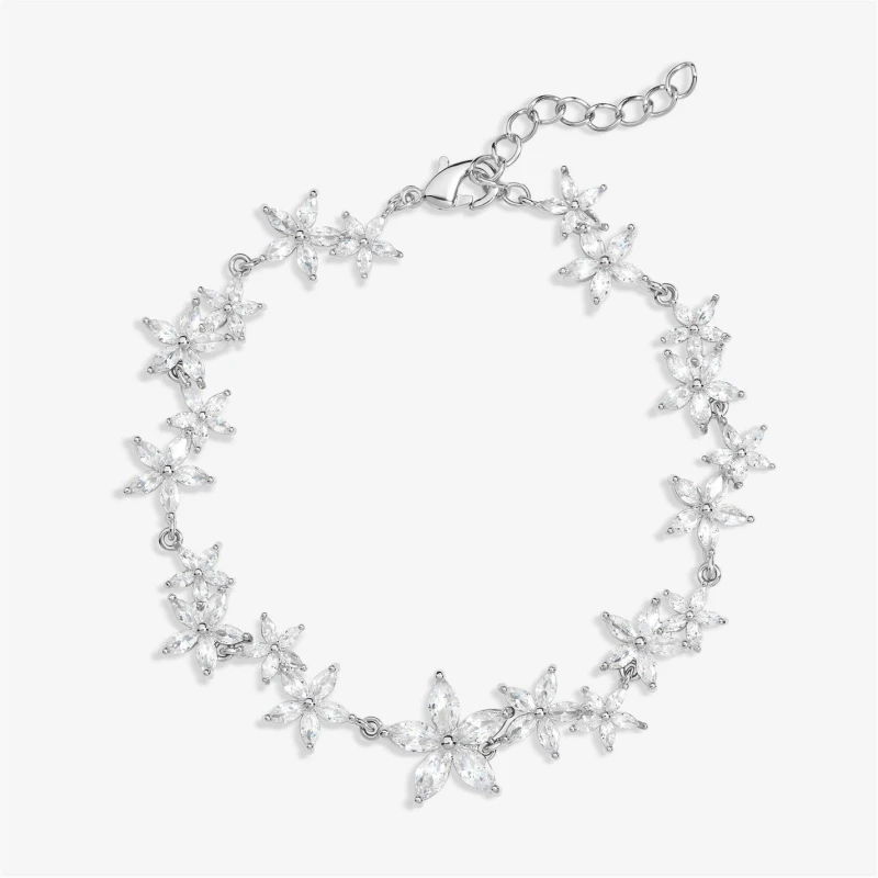 Image of Jon Richard Rhodium Plated CZ Mixed Floral Bracelet Silver female One Size