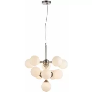 image of Ceiling Pendant Light Satin Nickel Plate & Gloss White Glass 11 x 18W G9