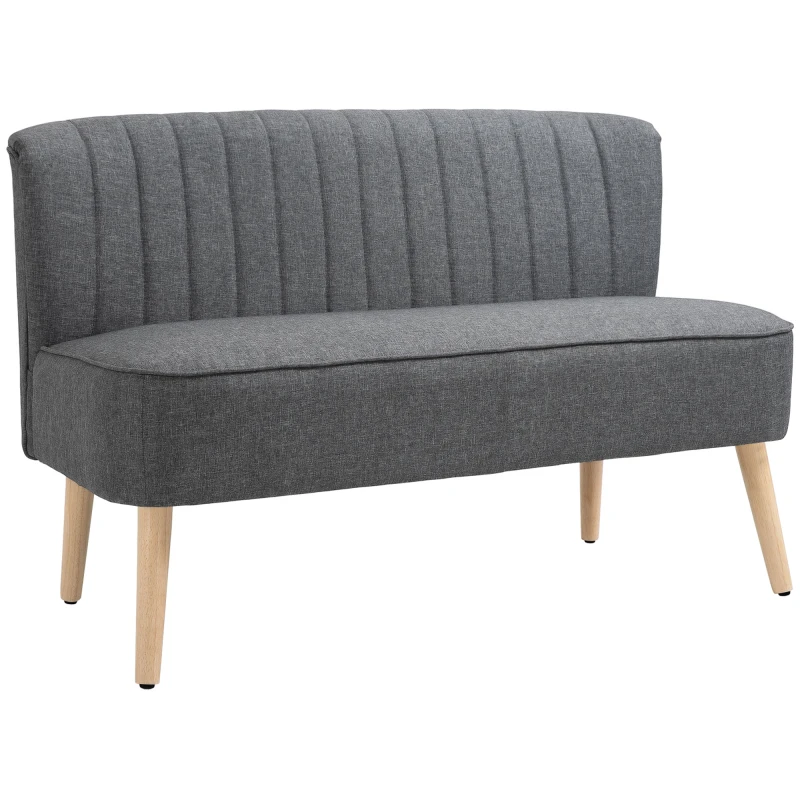 Image of HOMCOM Modern Double Seat Sofa Loveseat Couch 2 Seater Compact Sofa Padded Linen Wood Leg Grey Aosom UK