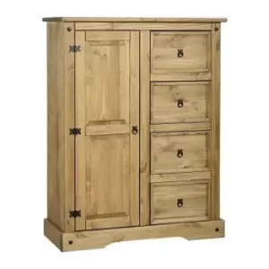 image of Corona 1 Door 4 Drawer Low Combi Wardrobe in Distressed Waxed Pine