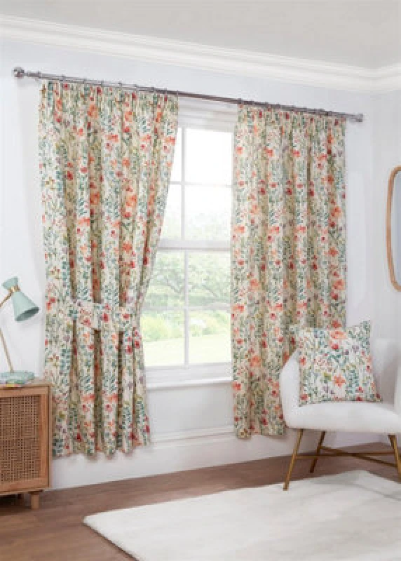 Image of Sundour Amaryllis Floral Pencil Pleat Curtains - Multi Multi 46x72 In
