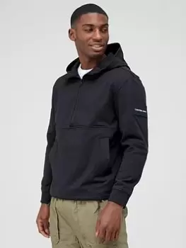 Image of Calvin Klein Jeans Half Zip Technical Interlock Hoodie - Black, Size L, Men