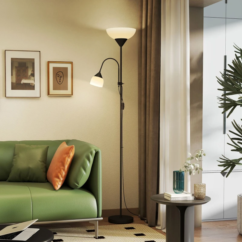 Image of HOMCOM HOMCOM 2 LED Modern Floor Lamp with Adjustable Lampshade for Living Room Bedroom in Black One Size Unisex 5063603055551