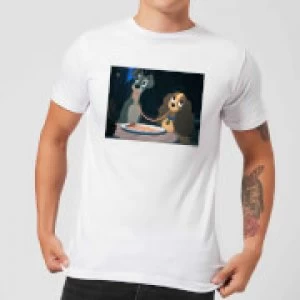 Image of Disney Lady And The Tramp Spaghetti Scene Mens T-Shirt - White