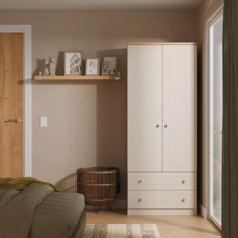 Image of Ready Assembled 2 U Norton 2 Door 2 Drawer Wardrobe (Ready Assembled) in Taupe Size: Large Taupe Unisex Large