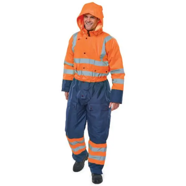 Image of Beeswift Beeswift Two Tone Hi Visibility Thermal Waterproof Coverall Orange/Navy Blue M BD900ORNM