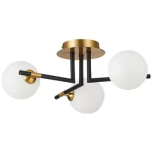 image of Spring Contemporary Multi Arm Semi Flush Ceiling 3 Light Matt Black, Glass