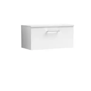 image of Nuie Arno 800mm Wall Hung 1 Drawer Vanity & Sparkling White Laminate Top Gloss White