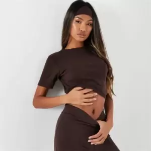 Image of I Saw It First Rib Short Sleeve Crop T Shirt - Brown