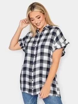 Image of Yours Frill Sleeve Collared Shirt, Blue, Size 18, Women