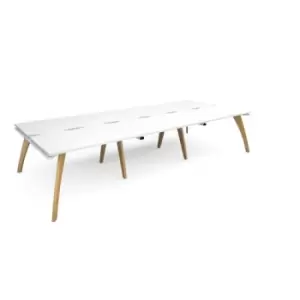 image of Bench Desk 6 Person Rectangular Desks 3600mm White Tops With White Frames 1600mm Depth Fuze