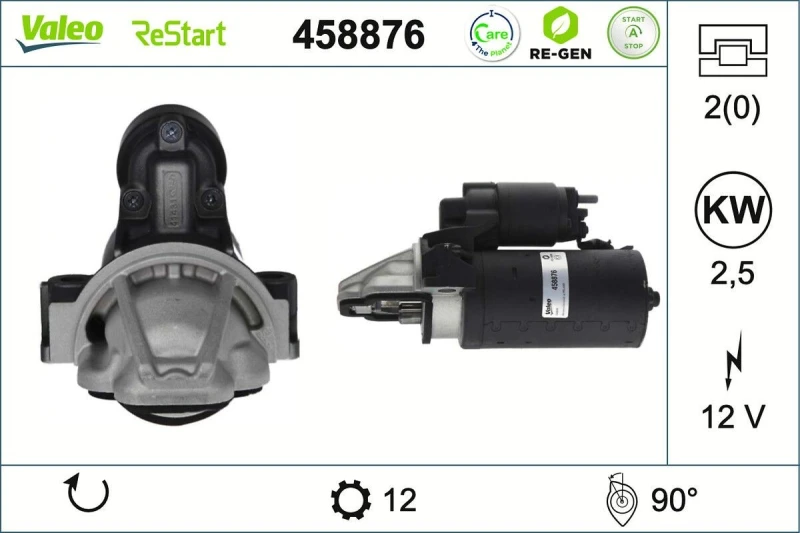Image of VALEO 458876 Starter motor VALEO RE-GEN REMANUFACTURED STOP&START 2,5kW, 12V, Number of Teeth: 12 Starter (2)