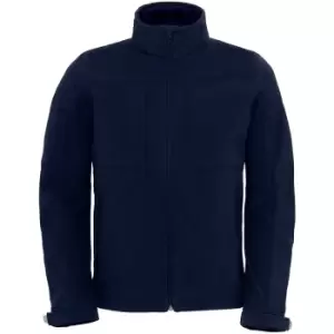 Image of B&C Mens Hooded Softshell Breathable, Waterproof & Windproof Jacket (Fleece Lining) (M) (Navy Blue)