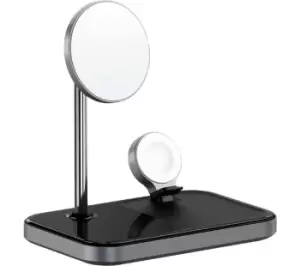Image of SATECHI ST-WMCS3M 3-in-1 Wireless Charging Stand with MagSafe, Black,Silver/Grey