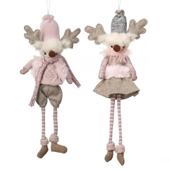 image of Hanging Reindeer In Pink Clothing (Set of 2)