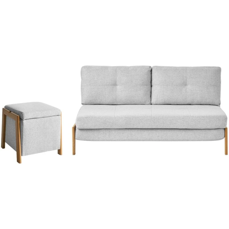 Image of Beliani Living Room Set 3 Seater Edland Fabric Light Grey With Pouffe