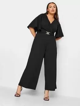 image of Yours Wrap Buckle Detail Jumpsuit, Black, Size 18, Women