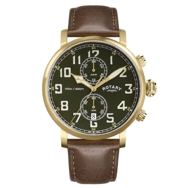 Image of Rotary RGS10002/24 Apex100 Pilot Chronograph Brown Leather Strap Watch - W13287