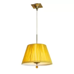 Image of Siena Pendant Round 1 Light E27, Antique Brass With Amber Cream Shade And Amber Crystal