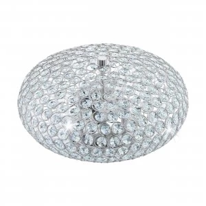 Image of EGLO ES/E27 Clemente Chrome-Crystal Ceiling Light 2x60W - 95284