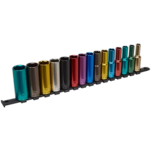 Image of Sealey Premier 15 Piece 1/2" Drive Multi Colour Deep Hexagon Socket Set 1/2"