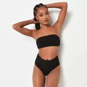 image of Missguided Crinkle Bandeau and High Waisted Bottoms Bikini Set - Black