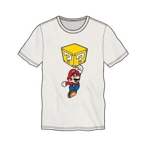 image of Nintendo Super Mario Bros. Mario Breaking Block Mens X-Large White T-Shirt