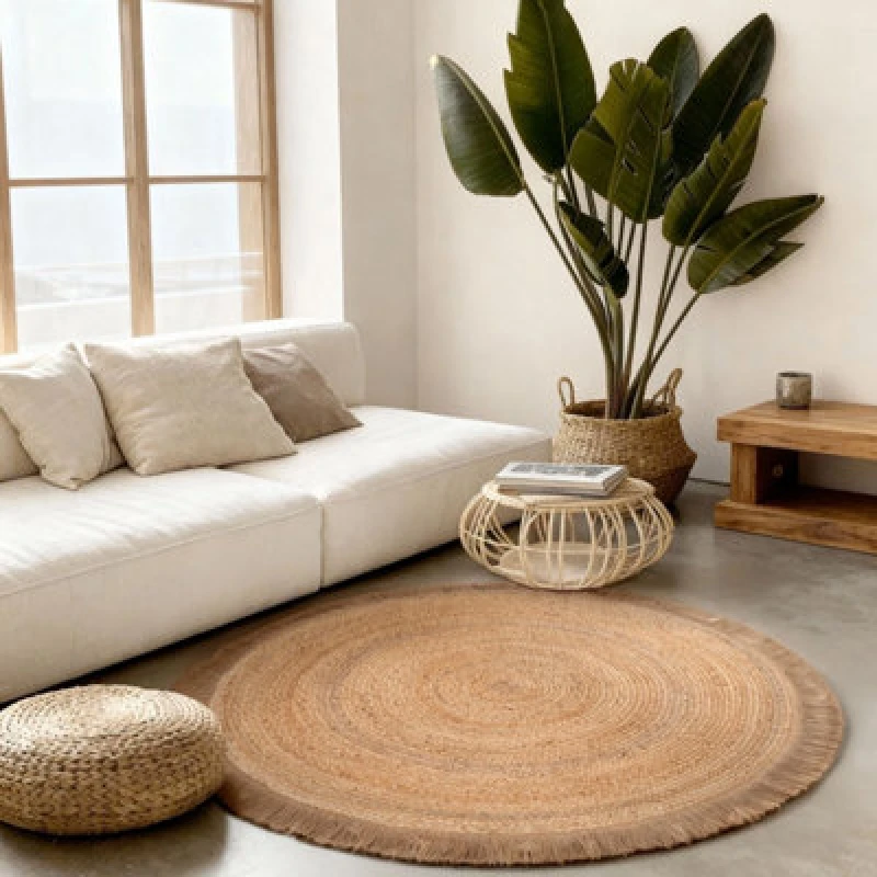 Image of The Rugs Braided Reversible Jute Round Nuru Gold Handwoven Living Room Rug