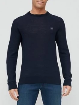 Image of Hugo Boss Amador Chest Logo Knitted Jumper Dark Blue Size 2XL Men
