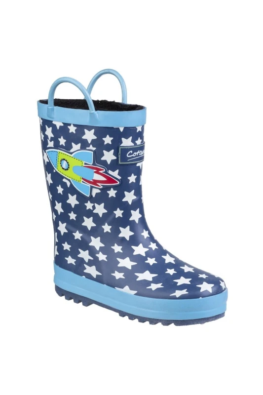 Image of Cotswold Boys & Girls Sprinkle Mid Height Wellington Boots UK Size 13 (EU 32) Dark Blue & White COT592-ROCKET-13