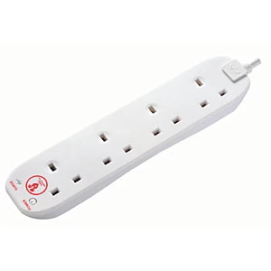 Image of Masterplug 4 Socket Extension Lead With Surge Protection - White 2m 13A