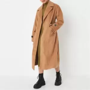 Image of Missguided Petite Faux Fur Belted Trench Coat - Beige