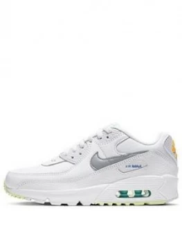 Image of Nike Air Max 90 Leather Junior Trainer, White/Multi, Size 3