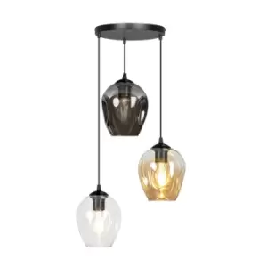 image of Istar Black Cluster Pendant Ceiling Light with Clear, Graphite, Amber Glass Shades, 3x E27