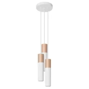 Image of Pablo Cluster Pendant Ceiling Light, White, Natural Wood, 3x GU10