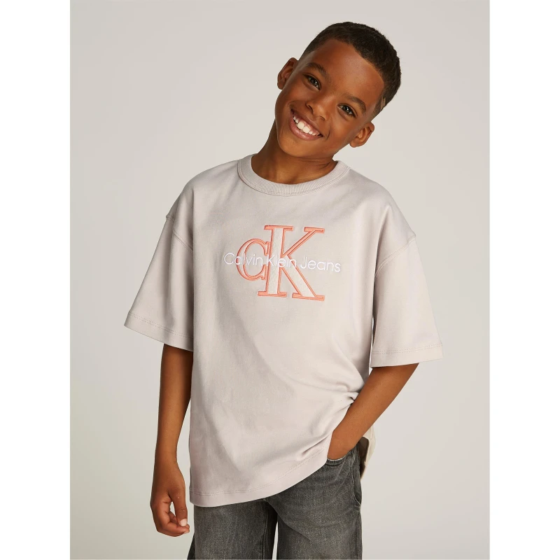 Image of Calvin Klein Jeans OUTLINED FLEECE MONO T-SHIRT - Grey Grey 9 - 10 Years