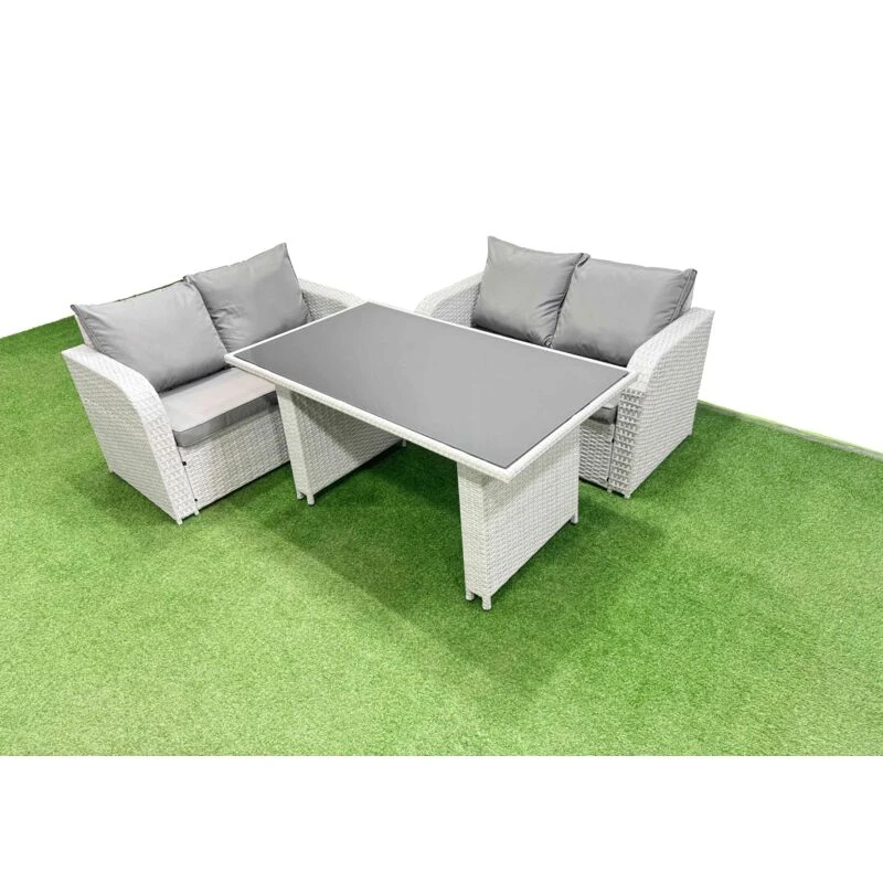 Image of Fimous 3 Pieces Outdoor PE Rattan Sofa Set Patio Garden Furniture Sets in Light Grey Light Grey Unisex