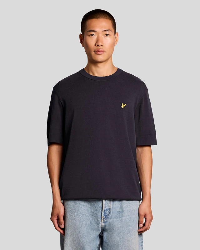 Image of Lyle & Scott Mens Relaxed Fit Knitted T-Shirt in Navy