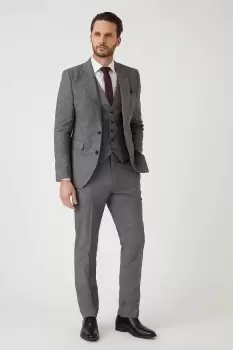 Image of Slim Fit Grey Texture Grid Check Suit Trouser