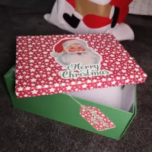 image of H13 x 33cm x 23cm Flat Pack Sturdy Cardboard Merry Christmas Eve Box with Santa Design