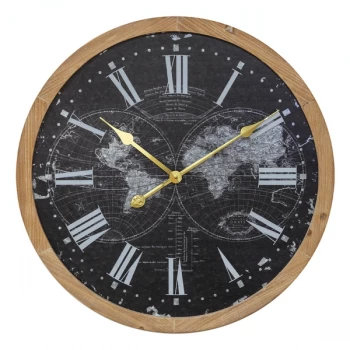 image of HOMETIME Global Atlas Wood & Metal Wall Clock - 60cm