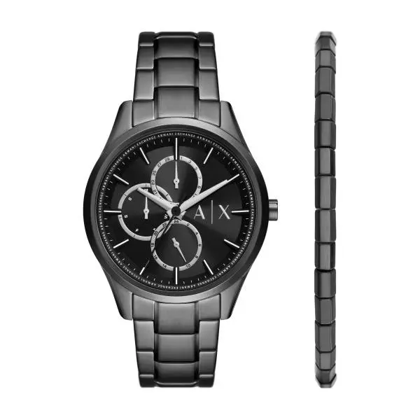 image of Armani Exchange Quartz Black Dial Steel Strap Mens Watch and Bracelet Set AX7154SET AX7154SET