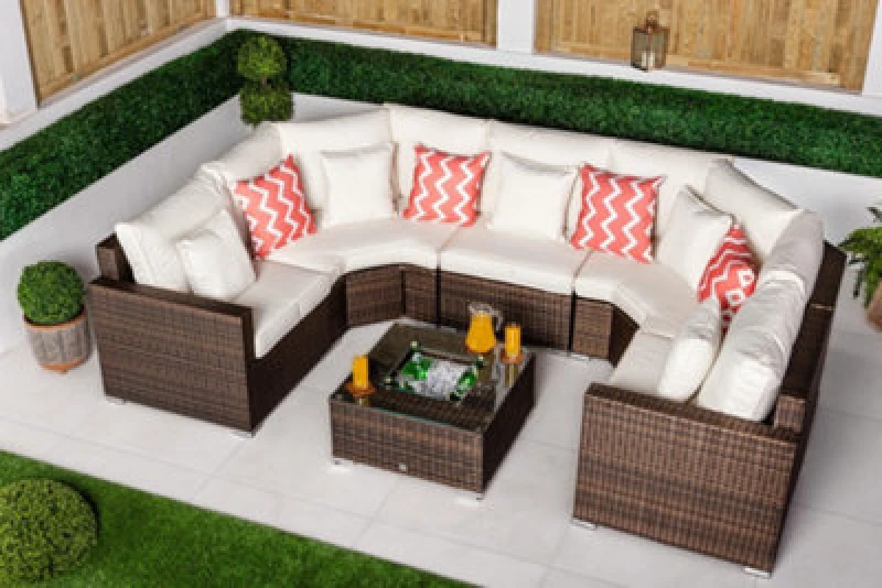 Image of Thats Furniture Santorini Modular Sofa Rattan Garden Furniture Set Lounge Cooler Table in Brown Brown Unisex