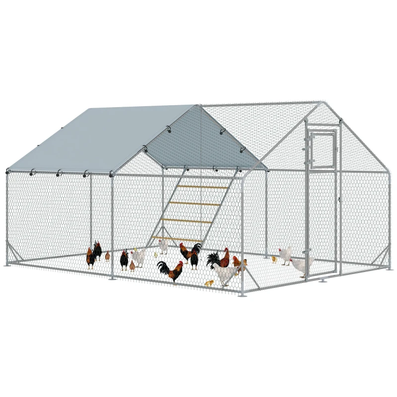Image of PawHut Walk In Chicken Run W/ Cover - Hanging Feeder - Perch For 12-18 Poultry TJ Hughes 5063603597419