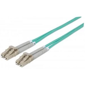 Image of Intellinet Fibre Optic Patch Cable Duplex Multimode LC/LC 50/125 m OM3 10m LSZH Aqua Fiber Lifetime Warranty